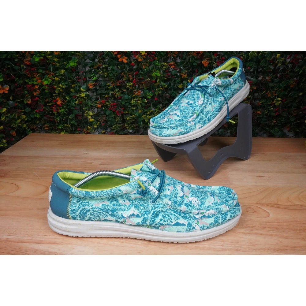 Hey Dude Wally H2O Tropical Blue Palm Print Slip On Loafers Mens 13 40702-40R